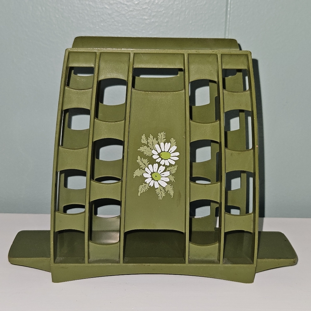 Vintage Daisy MCM Avocado Green Spring Blossom Plastic Napkin Holder